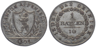 Preview: Appenzell 1 Batzen 1808 (10 Rappen) Preview: Appenzell 1 Batzen 1808 (10 Rappen)